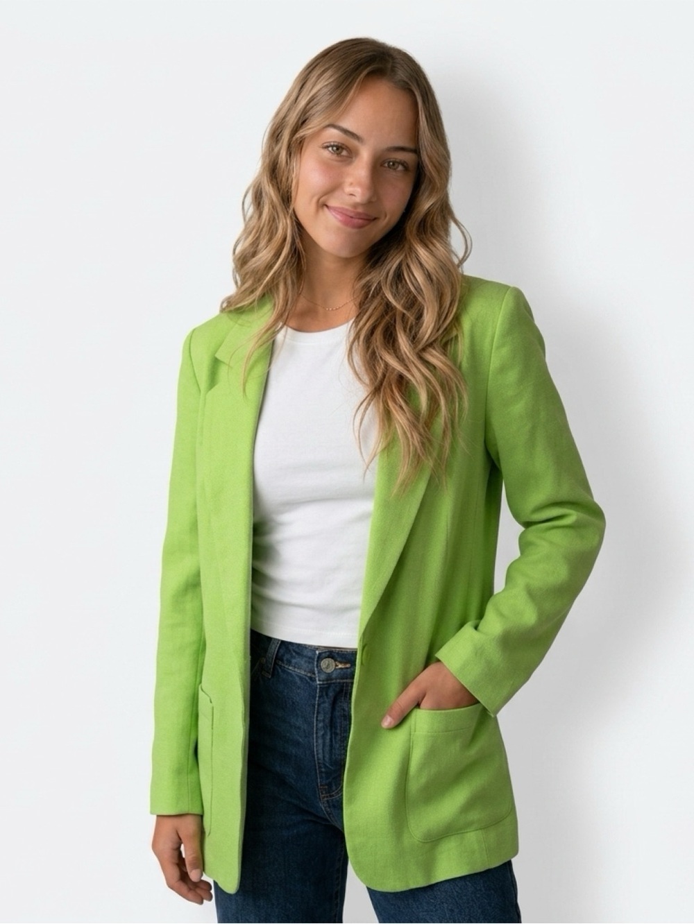 Worthington Blazer Jacket Womens Tall 10 Green Chartreuse Longline